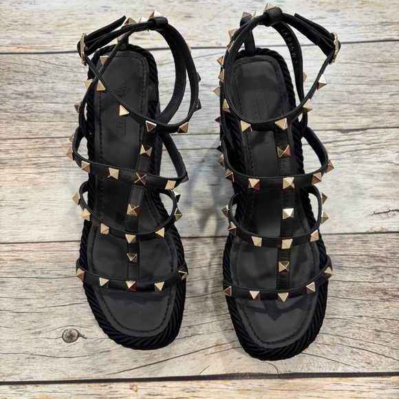Valentino Rockstud Torchon leather espadrille wedge sandals 38 - Picture 5 of 16